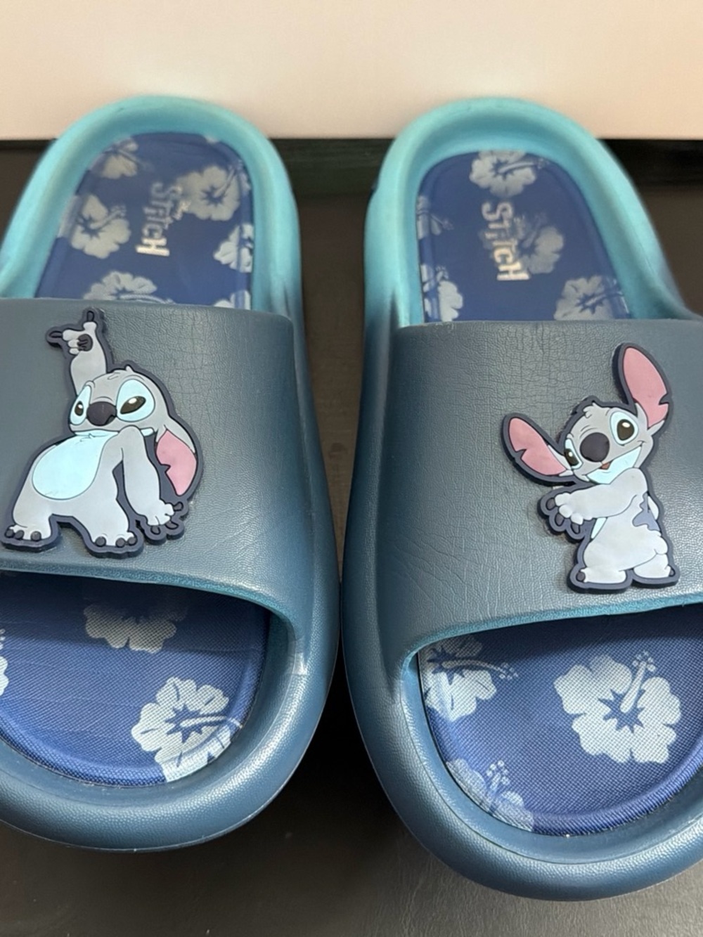 Disney Blue Slide Sandals with Stitch Character Accents